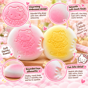 🍩 Hello Kitty Dorayaki Squishy Toy – Pink & Yellow Bite-Cutout Kawaii Fidget