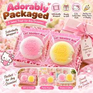 🍩 Hello Kitty Dorayaki Squishy Toy – Pink & Yellow Bite-Cutout Kawaii Fidget