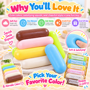 🍡🌈 Food-Themed Squishy Toy – Kawaii Mochi & Rice Cake Strips