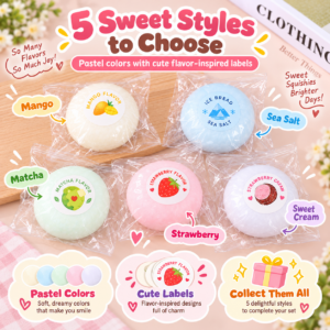 🍓🍡 Kawaii Food-Themed Round Squishy Balls - Pastel Dessert & Fruit Collection