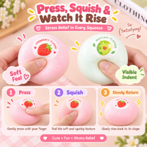 🍓🍡 Kawaii Food-Themed Round Squishy Balls - Pastel Dessert & Fruit Collection