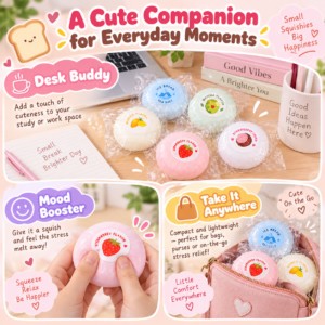 🍓🍡 Kawaii Food-Themed Round Squishy Balls - Pastel Dessert & Fruit Collection