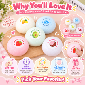 🍓🍡 Kawaii Food-Themed Round Squishy Balls - Pastel Dessert & Fruit Collection
