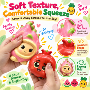 🍉 Fruit Squishy Toy Set – 6 Kawaii Fruit Characters 🍍