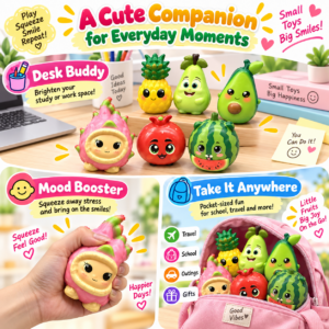 🍉 Fruit Squishy Toy Set – 6 Kawaii Fruit Characters 🍍