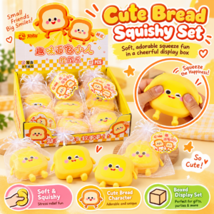 🍞😊 Yellow Bread-Shaped Squeeze Toy Figures – Winking & Smiling Cartoon Toast Characters
