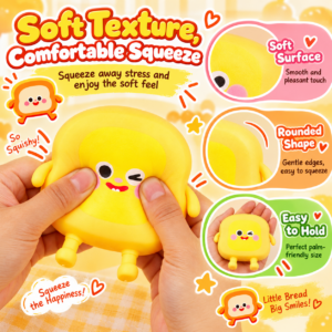 🍞😊 Yellow Bread-Shaped Squeeze Toy Figures – Winking & Smiling Cartoon Toast Characters