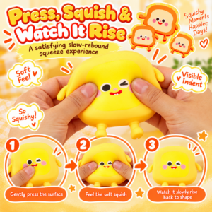 🍞😊 Yellow Bread-Shaped Squeeze Toy Figures – Winking & Smiling Cartoon Toast Characters