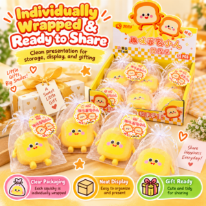 🍞😊 Yellow Bread-Shaped Squeeze Toy Figures – Winking & Smiling Cartoon Toast Characters