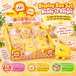 🍞😊 Yellow Bread-Shaped Squeeze Toy Figures – Winking & Smiling Cartoon Toast Characters