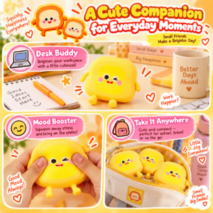 🍞😊 Yellow Bread-Shaped Squeeze Toy Figures – Winking & Smiling Cartoon Toast Characters