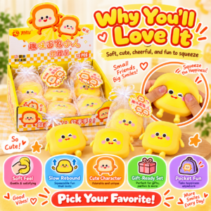 🍞😊 Yellow Bread-Shaped Squeeze Toy Figures – Winking & Smiling Cartoon Toast Characters