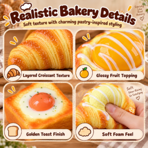 🍳🥐 Baked Pastry Egg Toast Breakfast Squishy Toy Collection