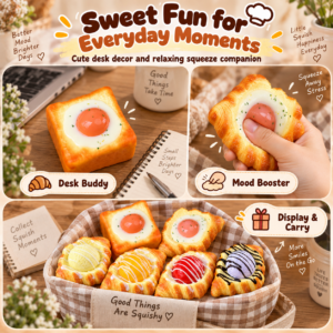 🍳🥐 Baked Pastry Egg Toast Breakfast Squishy Toy Collection