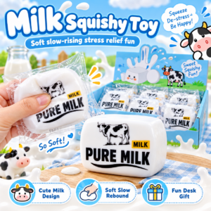 🥛🐄 Milk Block Squeeze & Fidget Toy – Kawaii Cow Theme