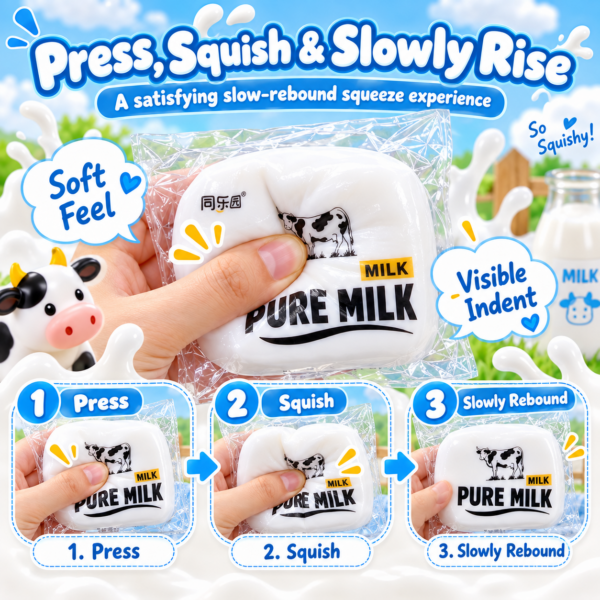 🥛🐄 Milk Block Squeeze & Fidget Toy – Kawaii Cow Theme