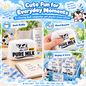 🥛🐄 Milk Block Squeeze & Fidget Toy – Kawaii Cow Theme