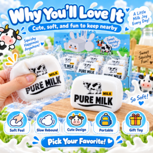 🥛🐄 Milk Block Squeeze & Fidget Toy – Kawaii Cow Theme