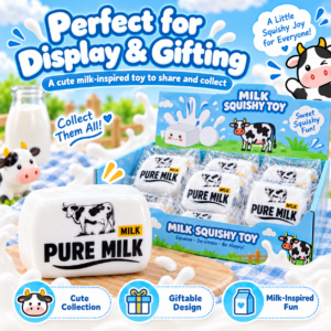 🥛🐄 Milk Block Squeeze & Fidget Toy – Kawaii Cow Theme