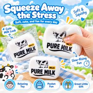 🥛🐄 Milk Block Squeeze & Fidget Toy – Kawaii Cow Theme