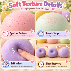🍑✨ Peach Pink Round Squishy Ball – Soft Speckled Sensory Squeeze Toy, Stress Relief Fidget Ball & Cute Collectible