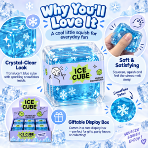 ❄️ Ice Cube Squishy Squeeze Toy with Snowflake Motifs