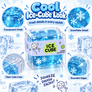 ❄️ Ice Cube Squishy Squeeze Toy with Snowflake Motifs
