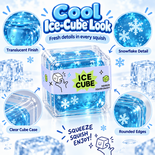 ❄️ Ice Cube Squishy Squeeze Toy with Snowflake Motifs