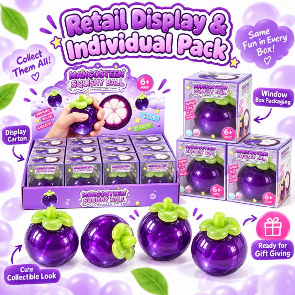 Mangosteen Fruit Squishy Ball – Kawaii Tropical Fidget Toy