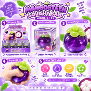 Mangosteen Fruit Squishy Ball – Kawaii Tropical Fidget Toy