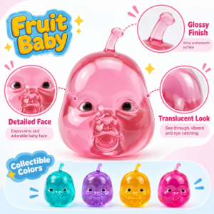 🍐 Fruit Baby Squishy Toy – Teardrop Baby-Face Novelty Squishy 🧸