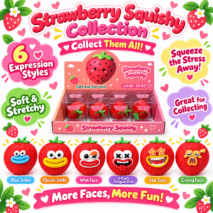 🍓😊 Strawberry Squishy Toy with Expressive Cartoon Faces