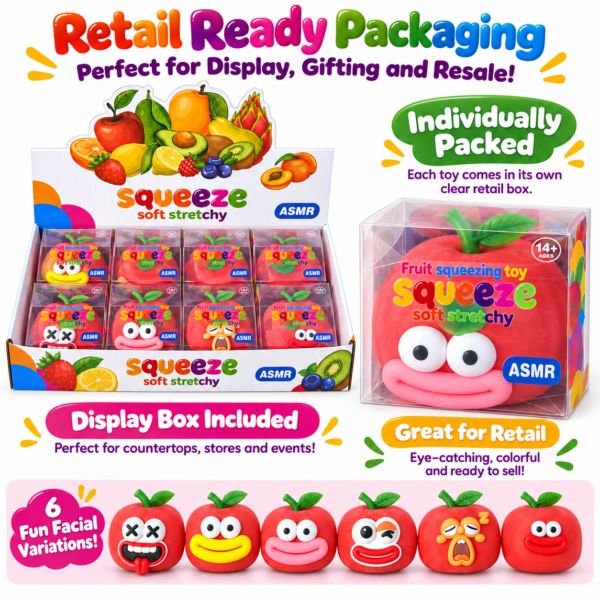 🍎 Fruit Squeezing Toy – Cartoon Face Squishy Assortment