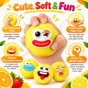 🍋 Fruit Squeezing Toy – Yellow Round Cartoon Face Assortment 😜