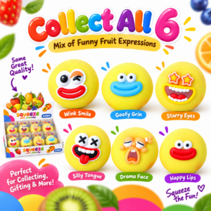 🍋 Fruit Squeezing Toy – Yellow Round Cartoon Face Assortment 😜