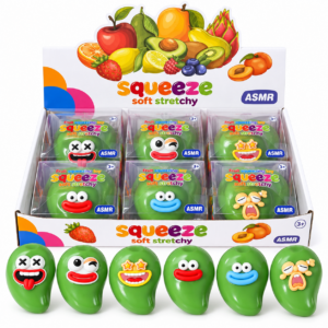🍏😜 Emoji Fruit Squeeze Toy Assortment – Green Teardrop Squishies with Cartoon Faces