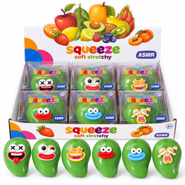 🍏😜 Emoji Fruit Squeeze Toy Assortment – Green Teardrop Squishies with Cartoon Faces