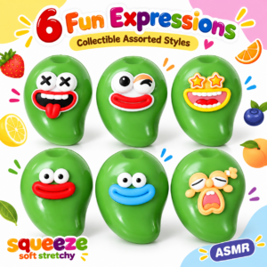 🍏😜 Emoji Fruit Squeeze Toy Assortment – Green Teardrop Squishies with Cartoon Faces
