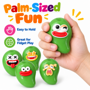 🍏😜 Emoji Fruit Squeeze Toy Assortment – Green Teardrop Squishies with Cartoon Faces