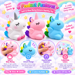 🦄✨ Cute Unicorn Slow Rising Squishy Toy – Super Soft Kawaii Sensory Squeeze Toy, Colorful Stress Relief Fidget Collectible