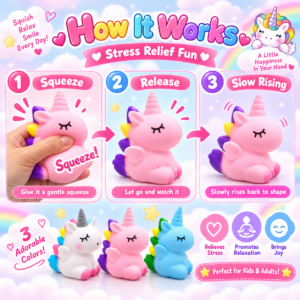 🦄✨ Cute Unicorn Slow Rising Squishy Toy – Super Soft Kawaii Sensory Squeeze Toy, Colorful Stress Relief Fidget Collectible
