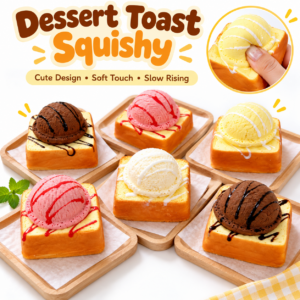 🍞🍦 Squishy Toast & Ice Cream Scoop Toy – Kawaii Dessert Squeeze Toy