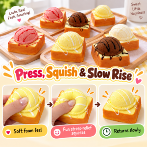 🍞🍦 Squishy Toast & Ice Cream Scoop Toy – Kawaii Dessert Squeeze Toy