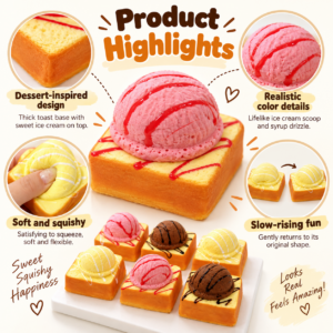 🍞🍦 Squishy Toast & Ice Cream Scoop Toy – Kawaii Dessert Squeeze Toy