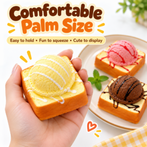 🍞🍦 Squishy Toast & Ice Cream Scoop Toy – Kawaii Dessert Squeeze Toy