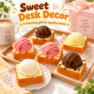🍞🍦 Squishy Toast & Ice Cream Scoop Toy – Kawaii Dessert Squeeze Toy