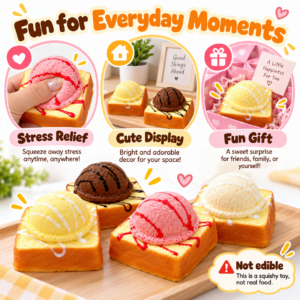 🍞🍦 Squishy Toast & Ice Cream Scoop Toy – Kawaii Dessert Squeeze Toy