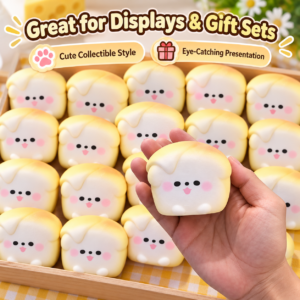 🧀🐶 Handmade TPR Block Squishy Balls with Cheese, Dog Face & Watermelon Motifs
