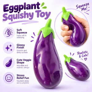 🍆✨ Purple Eggplant Squishy Toy – Realistic Glossy Fidget Figurine