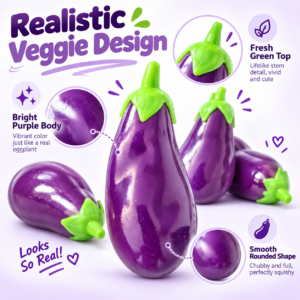 🍆✨ Purple Eggplant Squishy Toy – Realistic Glossy Fidget Figurine